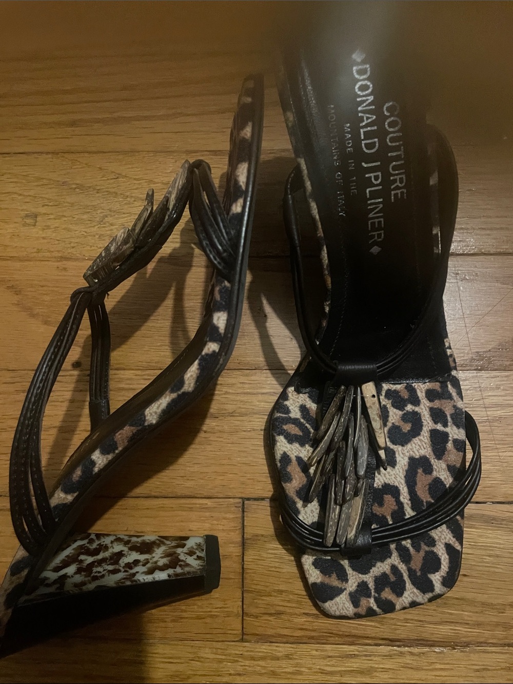 Donald J. Pliner Leopard Print Strappy Block Heel Sandals - Black/Brown